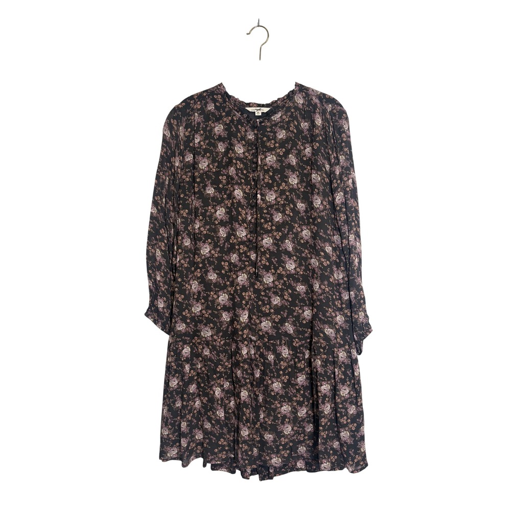 Lucky Brand Brown and Pink Rose Floral Sheer Sleeve Women's Dress Size XS